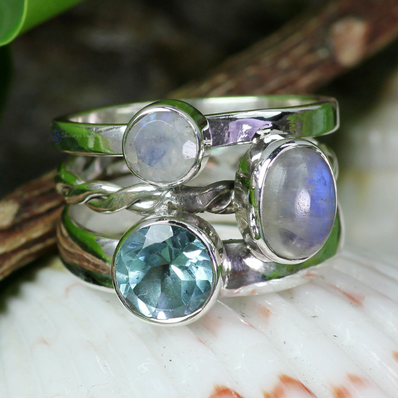 Blue Topaz, Labradorite, Rainbow G - SDR725- FANTASTIC DESIGNER MULTI GEMSTONE RINGS MADE IN 925 STER Blue Topaz, Labradorite, Rainbow G - SDR725- FANTASTIC DESIGNER MULTI GEMSTONE RINGS MADE IN 925 STER