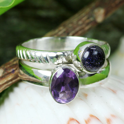 Amethyst, Sand Stone H - SDR725- FANTASTIC DESIGNER MULTI GEMSTONE RINGS MADE IN 925 STER