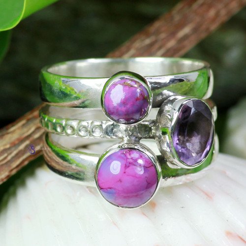 Amethyst, Purple Turquoise O - SDR725- FANTASTIC DESIGNER MULTI GEMSTONE RINGS MADE IN 925 STER