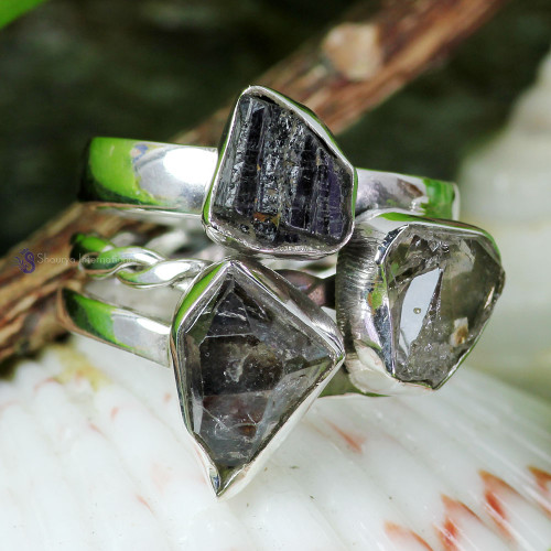 Black Tourmaline, Herkimer Diamond O - SDR724- NEW COLLECTION OF LOVELY DESIGNER RINGS WITH MULTI GEMST Black Tourmaline, Herkimer Diamond O - SDR724- NEW COLLECTION OF LOVELY DESIGNER RINGS WITH MULTI GEMST