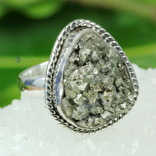 Pyrite Druzy A - DSP995- 925 STERLING SILVER NATURAL PYRITE DRUZY GEMSTONE BEAUTI