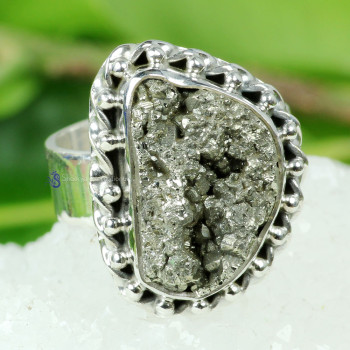 Pyrite Druzy C - DSP995- 925 STERLING SILVER NATURAL PYRITE DRUZY GEMSTONE BEAUTI