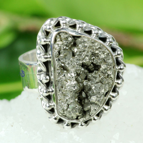 Pyrite Druzy C - DSP995- 925 STERLING SILVER NATURAL PYRITE DRUZY GEMSTONE BEAUTI