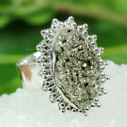 Pyrite Druzy E - DSP995- 925 STERLING SILVER NATURAL PYRITE DRUZY GEMSTONE BEAUTI