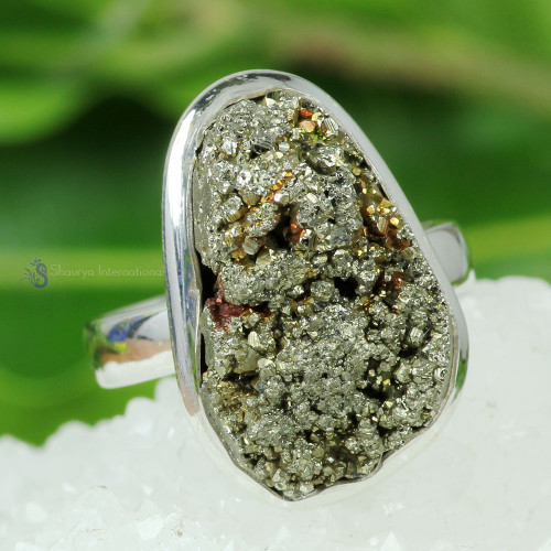 Pyrite Druzy F - DSP995- 925 STERLING SILVER NATURAL PYRITE DRUZY GEMSTONE BEAUTI