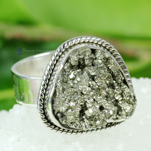 Pyrite Druzy G - DSP995- 925 STERLING SILVER NATURAL PYRITE DRUZY GEMSTONE BEAUTI