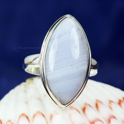 BLUE LACE AGATE A - BLC988- 925 STERLING SILVER BLUE LACE AGATE GEMSTONE RINGS BEAUT