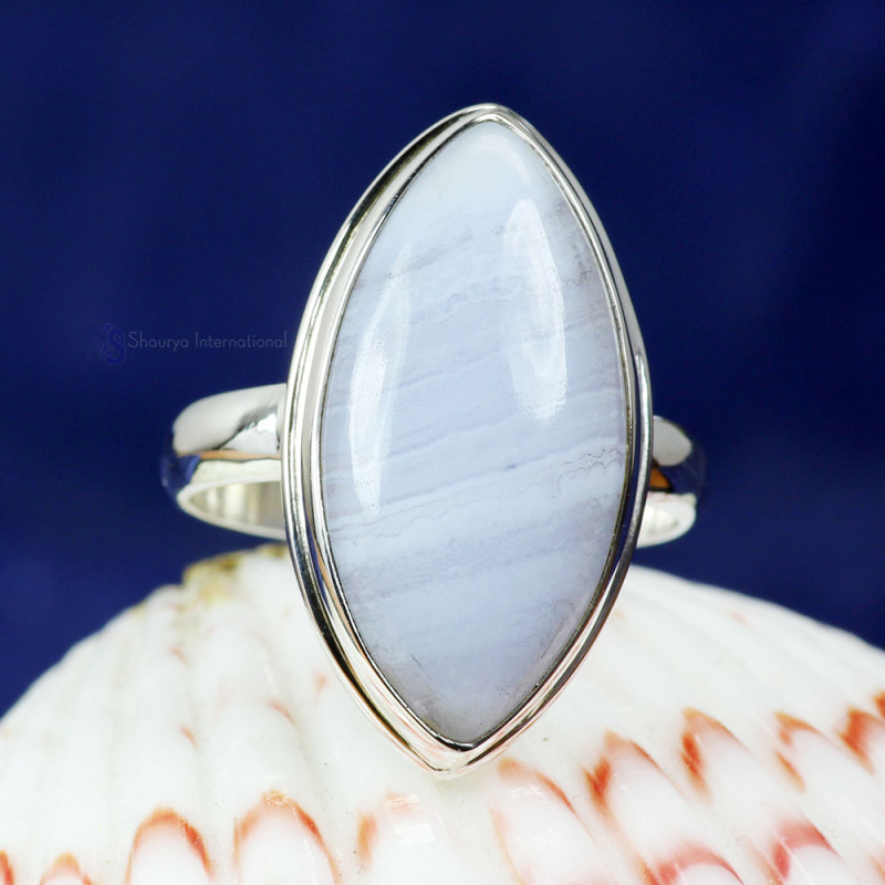 BLUE LACE AGATE A - BLC988- 925 STERLING SILVER BLUE LACE AGATE GEMSTONE RINGS BEAUT