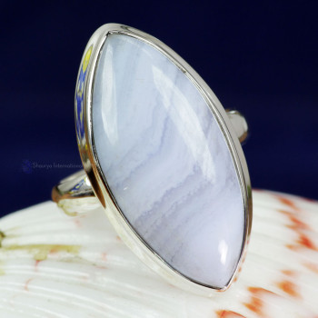 BLUE LACE AGATE H - BLC988- 925 STERLING SILVER BLUE LACE AGATE GEMSTONE RINGS BEAUT