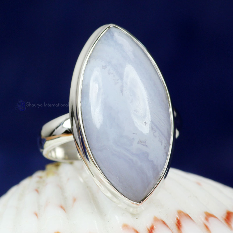 BLUE LACE AGATE B - BLC987- BLUE LACE AGATE GEMSTONE RINGS WITH 925 STERLING SILVER BLUE LACE AGATE B - BLC987- BLUE LACE AGATE GEMSTONE RINGS WITH 925 STERLING SILVER