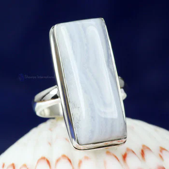BLUE LACE AGATE D - BLC987- BLUE LACE AGATE GEMSTONE RINGS WITH 925 STERLING SILVER