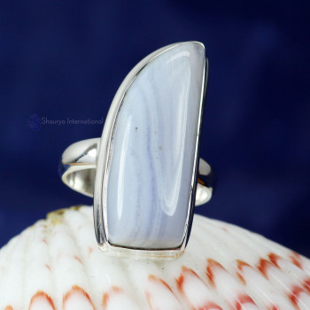 BLUE LACE AGATE O - BLC987- BLUE LACE AGATE GEMSTONE RINGS WITH 925 STERLING SILVER