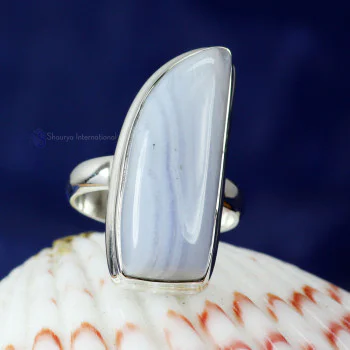 BLUE LACE AGATE O - BLC987- BLUE LACE AGATE GEMSTONE RINGS WITH 925 STERLING SILVER