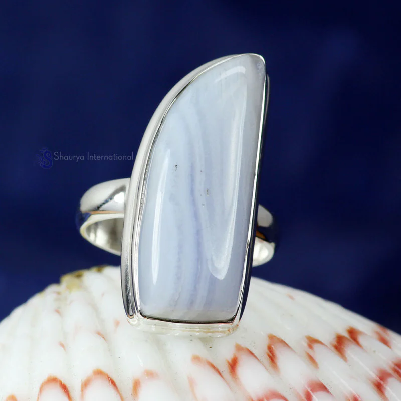 BLUE LACE AGATE O - BLC987- BLUE LACE AGATE GEMSTONE RINGS WITH 925 STERLING SILVER BLUE LACE AGATE O - BLC987- BLUE LACE AGATE GEMSTONE RINGS WITH 925 STERLING SILVER