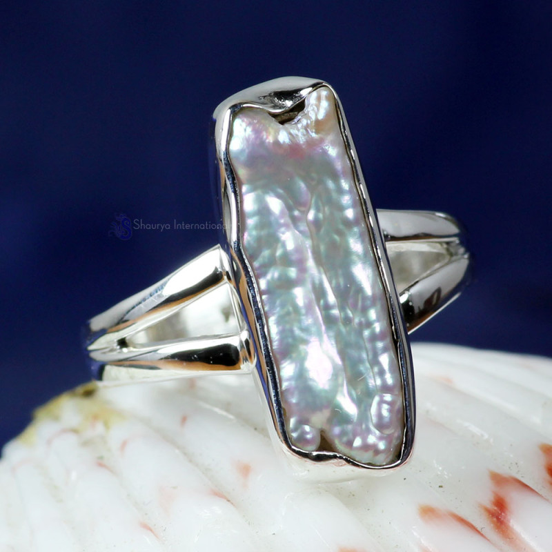 BIWA PEARL C - PSR839-BIWA PEARL GEMSTONE 925 STERLING SILVER UNIQUE RINGS HAN