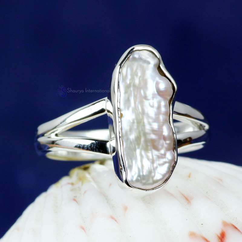 BIWA PEARL D - PSR839-BIWA PEARL GEMSTONE 925 STERLING SILVER UNIQUE RINGS HAN