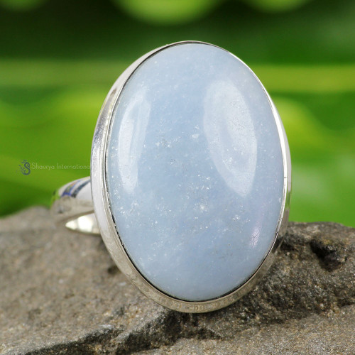 ANGELITE A - PSR838- 925 STERLING SILVER ANGELITE GEMSTONE PLAIN RINGS DIRECT