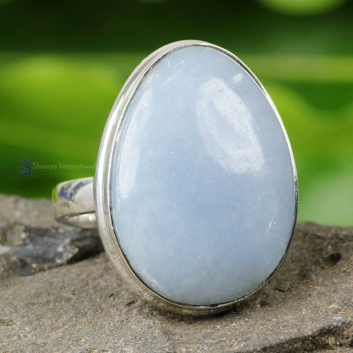 ANGELITE B - PSR838- 925 STERLING SILVER ANGELITE GEMSTONE PLAIN RINGS DIRECT