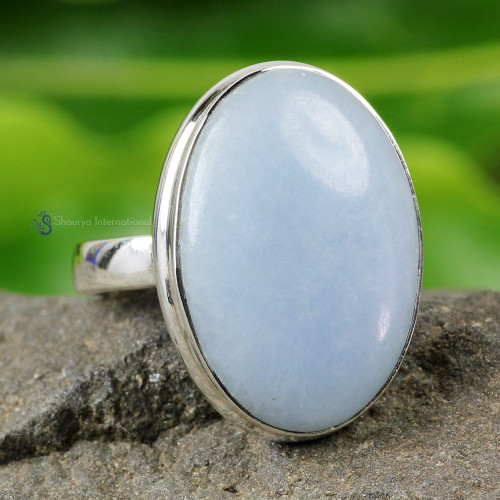 ANGELITE D - PSR838- 925 STERLING SILVER ANGELITE GEMSTONE PLAIN RINGS DIRECT