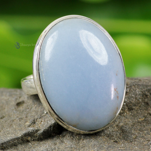 ANGELITE E - PSR838- 925 STERLING SILVER ANGELITE GEMSTONE PLAIN RINGS DIRECT
