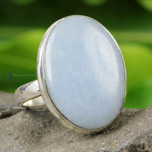 ANGELITE F - PSR838- 925 STERLING SILVER ANGELITE GEMSTONE PLAIN RINGS DIRECT