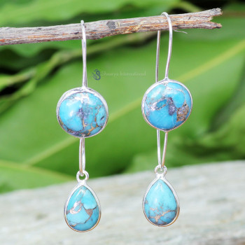 BLUE COPPER TURQUOISE B - BZE845- NEW COLLECTION OF TWO GEMSTONE EARRINGS MADE IN 925 STER BLUE COPPER TURQUOISE B - BZE845- NEW COLLECTION OF TWO GEMSTONE EARRINGS MADE IN 925 STER