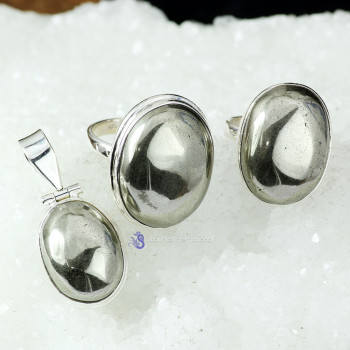 PYRITE CAB I - DOM983- NEW PYRITE CAB GEMSTONE TWO RINGS ONE PENDANT SET WITH 9