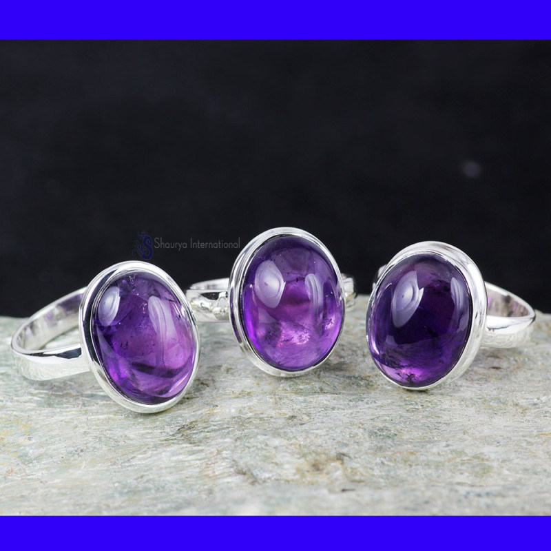 AMETHYST CAB B - SVP840- NEW 3Pcs WHOLESALE LOT OF AMETHYST CAB GEMSTONE RINGS M AMETHYST CAB B - SVP840- NEW 3Pcs WHOLESALE LOT OF AMETHYST CAB GEMSTONE RINGS M