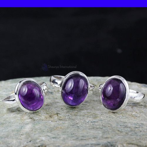 AMETHYST CAB G - SVP839- AMETHYST CAB GEMSTONE BEAUTIFUL 3Pcs SET OF RINGS MADE I
