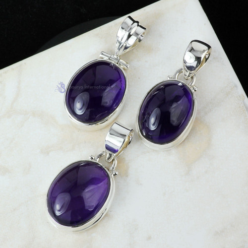 AMETHYST CAB F - SVP836- WHOLESALE 3PCS SET OF CAB AMETHYST GEMSTONE TRENDY PENDA