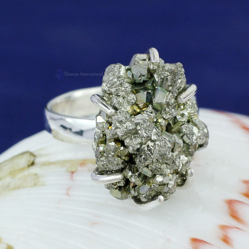 Pyrite Druzy O - DSP994- PRONG SETTING NATURAL PYRITE DRUZY BEAUTIFUL RINGS MADE