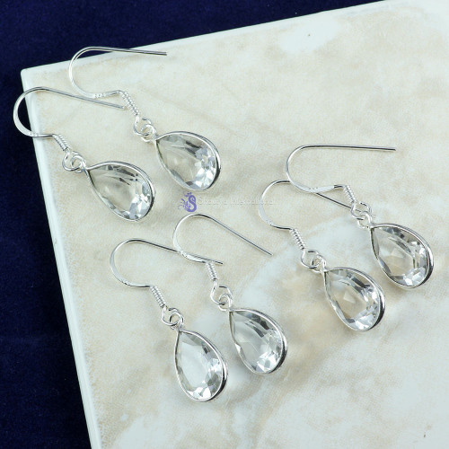CRYSTAL QUARTZ B - SBP896- CRYSTAL QUARTZ & GREEN AMETHYST CUT GEMSTONE 3 PAIR EARR