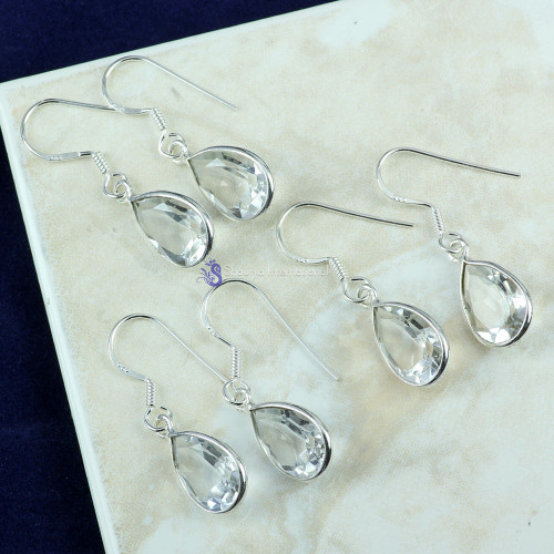 CRYSTAL QUARTZ D - SBP896- CRYSTAL QUARTZ & GREEN AMETHYST CUT GEMSTONE 3 PAIR EARR