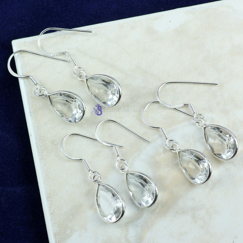 CRYSTAL QUARTZ F - SBP896- CRYSTAL QUARTZ & GREEN AMETHYST CUT GEMSTONE 3 PAIR EARR