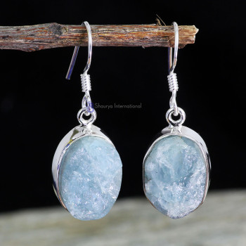 AQUAMARINE ROUGH C - AQR991- BEAUTIFUL EARRING OF NATURAL AQUAMARINE ROUGH GEMSTONE M