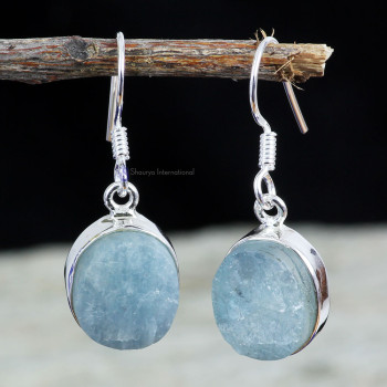 AQUAMARINE ROUGH F - AQR991- BEAUTIFUL EARRING OF NATURAL AQUAMARINE ROUGH GEMSTONE M