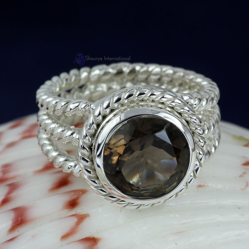 SMOKEY CUT B - SCR882- NEW DESIGN NATURAL GEMSTONE RINGS MADE IN 925 STERLING S SMOKEY CUT B - SCR882- NEW DESIGN NATURAL GEMSTONE RINGS MADE IN 925 STERLING S