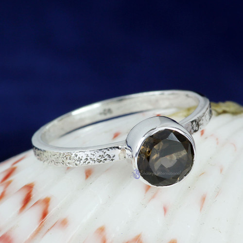SMOKEY CUT O - PSR831- 925 STERLING SILVER NATURAL GEMSTONE PLAIN SETTING RINGS
