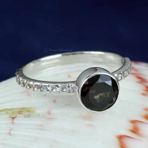 SMOKEY CUT G - PSR828- NATURAL GEMSTONE LIGHT WEIGHT BEAUTIFUL DESIGNER RINGS M
