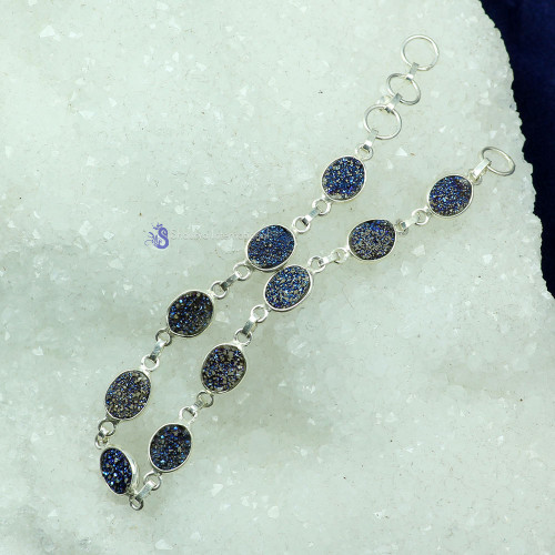 FLAT DRUZY A - SBB906- 925 STERLING SILVER NATURAL GEMSTONE TRENDY BRACELET MAD