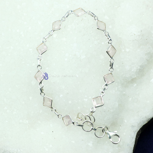 ROSE QUARTZ C - SBB906- 925 STERLING SILVER NATURAL GEMSTONE TRENDY BRACELET MAD