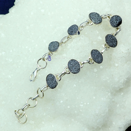 FLAT DRUZY F - SBB906- 925 STERLING SILVER NATURAL GEMSTONE TRENDY BRACELET MAD