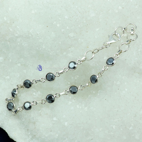 HEMATITE H - SBB906- 925 STERLING SILVER NATURAL GEMSTONE TRENDY BRACELET MAD
