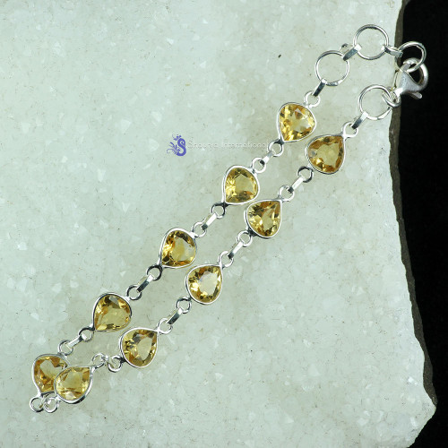 CITRINE CUT O - SBB906- 925 STERLING SILVER NATURAL GEMSTONE TRENDY BRACELET MAD