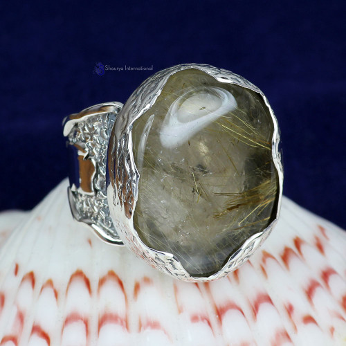 GOLDEN RUTILE A - RSS934- UNIQUE DESIGNER NATURAL GEMSTONE TRENDY RINGS MADE IN 92