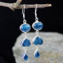 NEON BLUE APATITE E - SPE909- BEAUTIFUL NATURAL THREE GEMSTONE LOVELY EARRINGS MADE IN