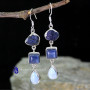KYNITE & AZURITE DRUZY, BLUE OPAL F - SPE909- BEAUTIFUL NATURAL THREE GEMSTONE LOVELY EARRINGS MADE IN