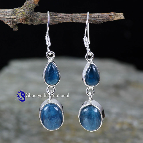 NEON BLUE APATITE A - SPE908- TWO GEMSTONE EXCLUSIVE DESIGNER EARRINGS WITH 925 STERLI NEON BLUE APATITE A - SPE908- TWO GEMSTONE EXCLUSIVE DESIGNER EARRINGS WITH 925 STERLI