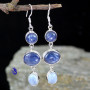 KYNITE & BLUE OPAL I - SPE907- FABULOUS DESIGNER THREE STONE PRETTY EARRINGS MADE IN 92