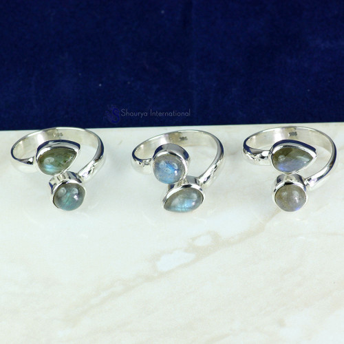 LABRADORITE B - CMJ904- NATURAL GEMSTONE 3 PCS RINGS WHOLESALE LOT
